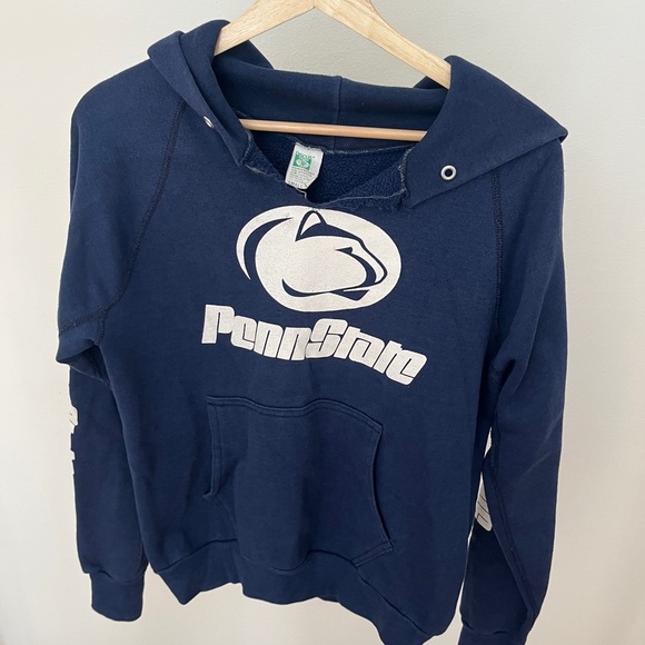 Vintage 80s Penn State Discus Navy Blue Hoodie Sweatshirt - Picture 1 of 4